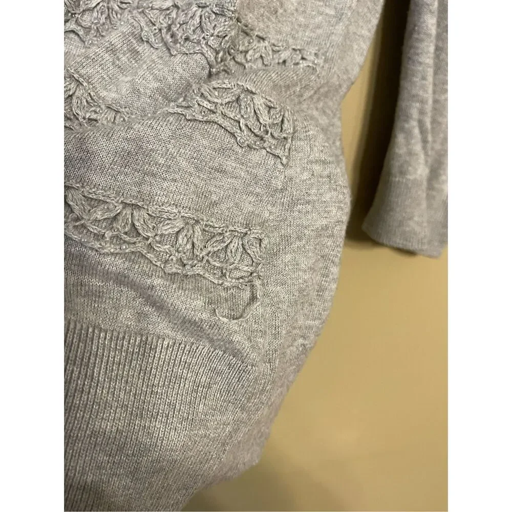Halogen Womens Grey Silver Beaded Cotton Button up Cardigan Large